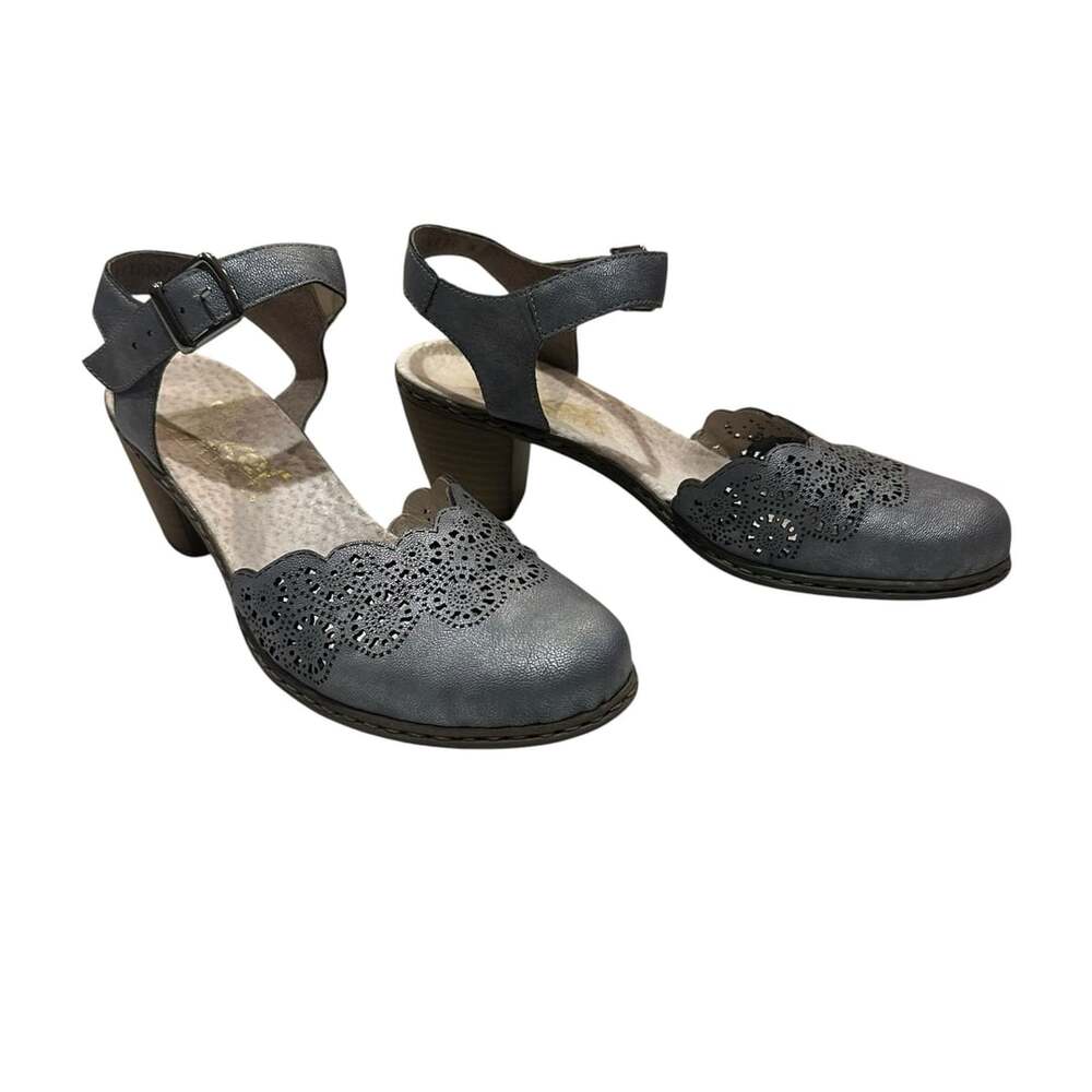 Rieker Heeled Sandals Size 37 Blue Cut Out Ankle Strap Buckle 40958-14